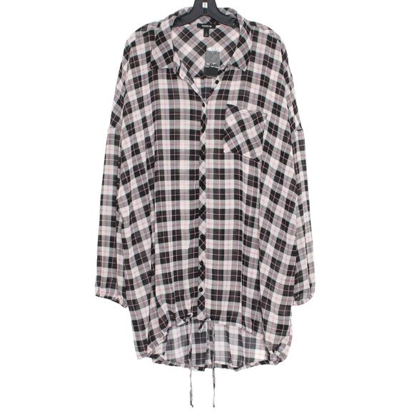 NWT Torrid Top Chiffon Kimono 90s Cottage Grunge Normcore Boho Button Plaid 3 3X - Picture 1 of 6